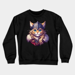 Cute Viking Warrior Cat Norse Mythology Anime Portrait Crewneck Sweatshirt